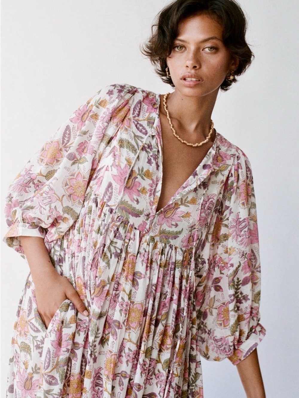Daughters of India Kyra Maxi Dress Fuchsia Bloom Pink Floral M EUC - Picture 4 of 11